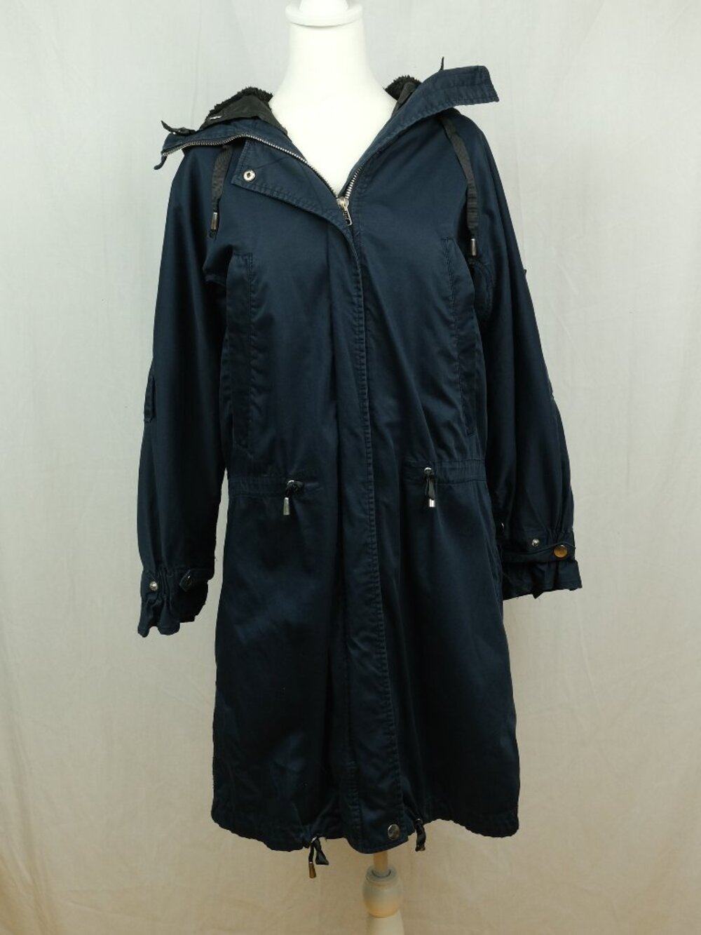 Maje Long Hooded Parka Coat Lightweight Dark Navy Blue Size XS/1